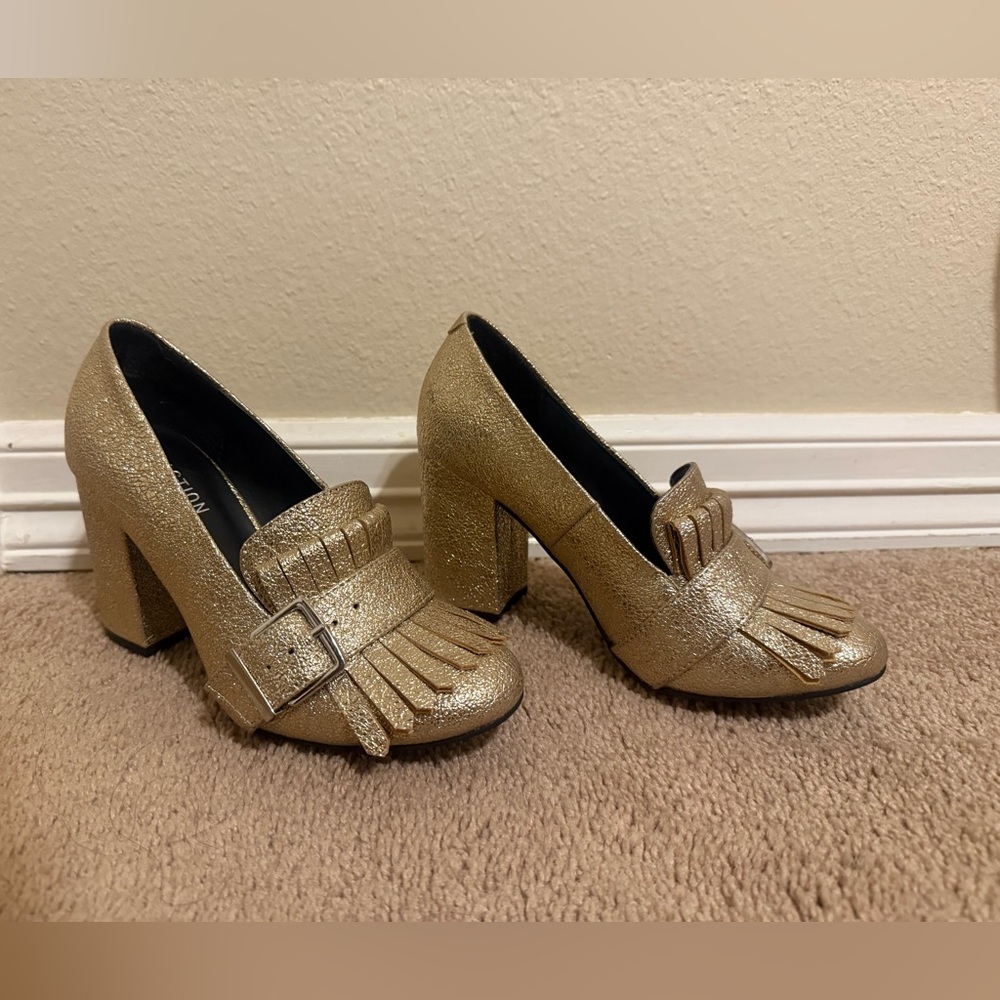 Kenneth Cole Reaction Gold Chunky Heel Loafers